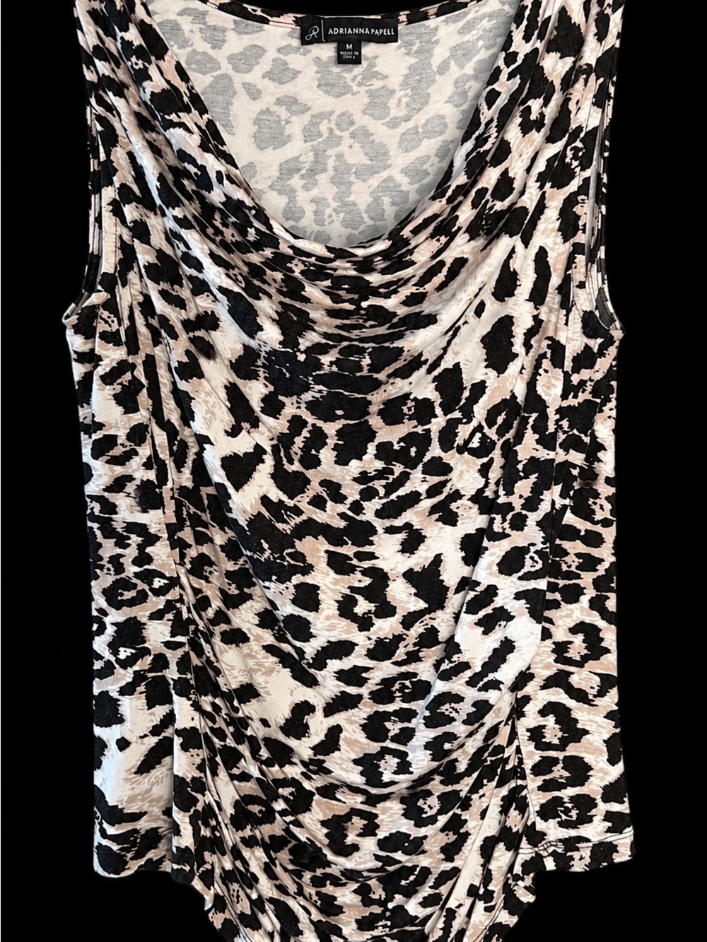 Adrianna Papell Women’s Black and Cream Leopard Print Cowl Neck Tank